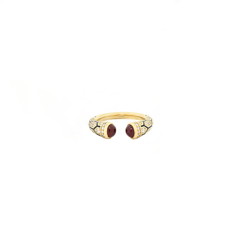 18k Mushabbak ring in yellow gold with diamonds and rubies
