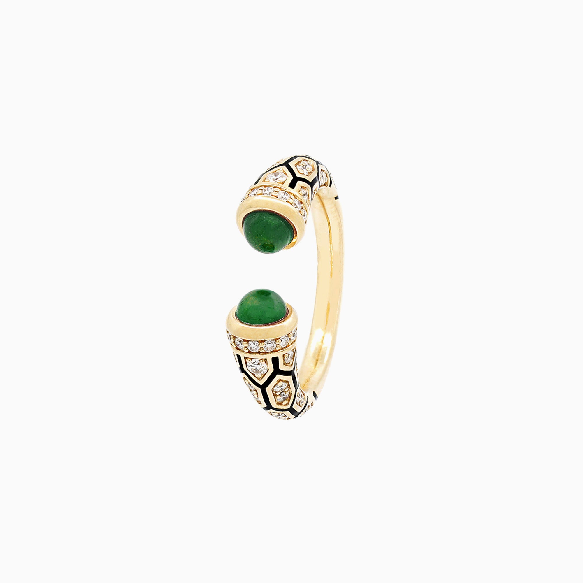 Al Zain Jewellery Mushabbak Gold ring with green gemstones on a white background