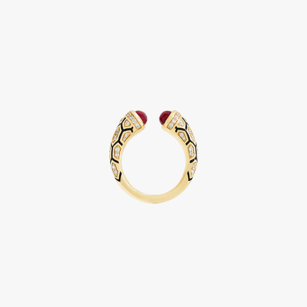 18k Mushabbak ring in yellow gold with diamonds and rubies
