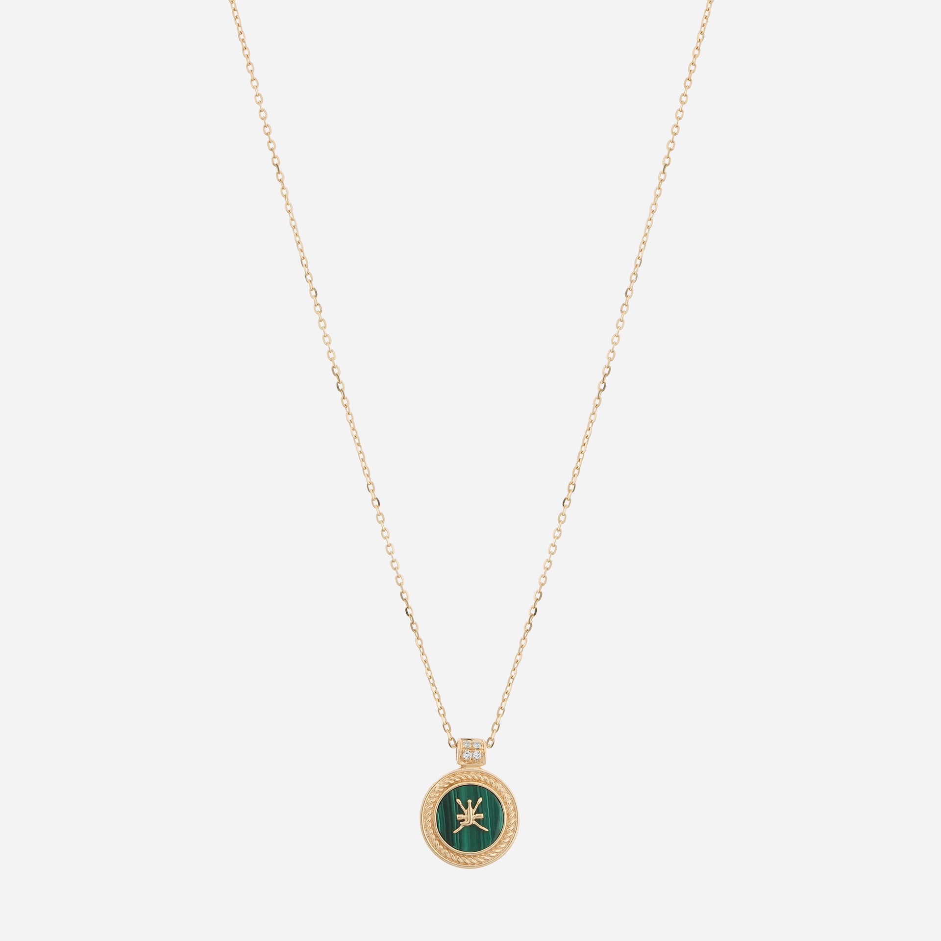 Oman Necklace in 18k yellow gold with Malachite Stone and Diamonds - Al Zain Jewellery