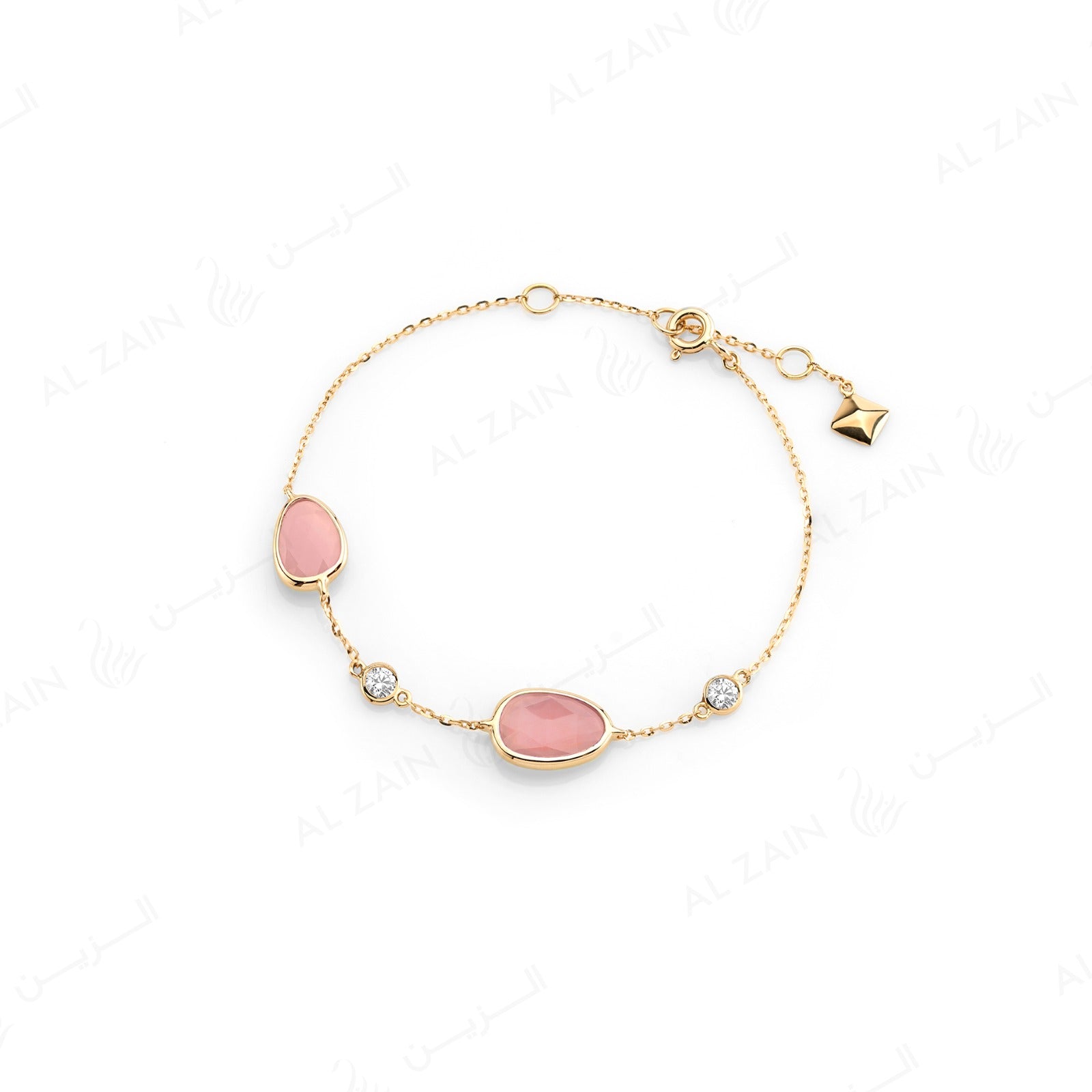 Simply Nina bracelet in 18k yellow gold with Pink Opal stones and diamonds
