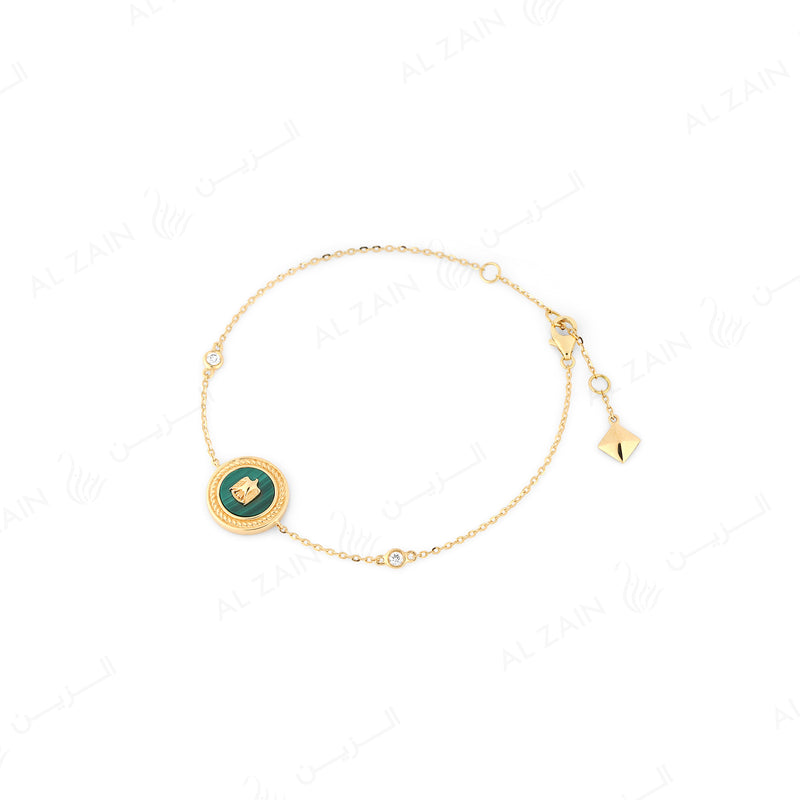 UAE Bracelet in 18k yellow gold with Malachite Stone and Diamonds