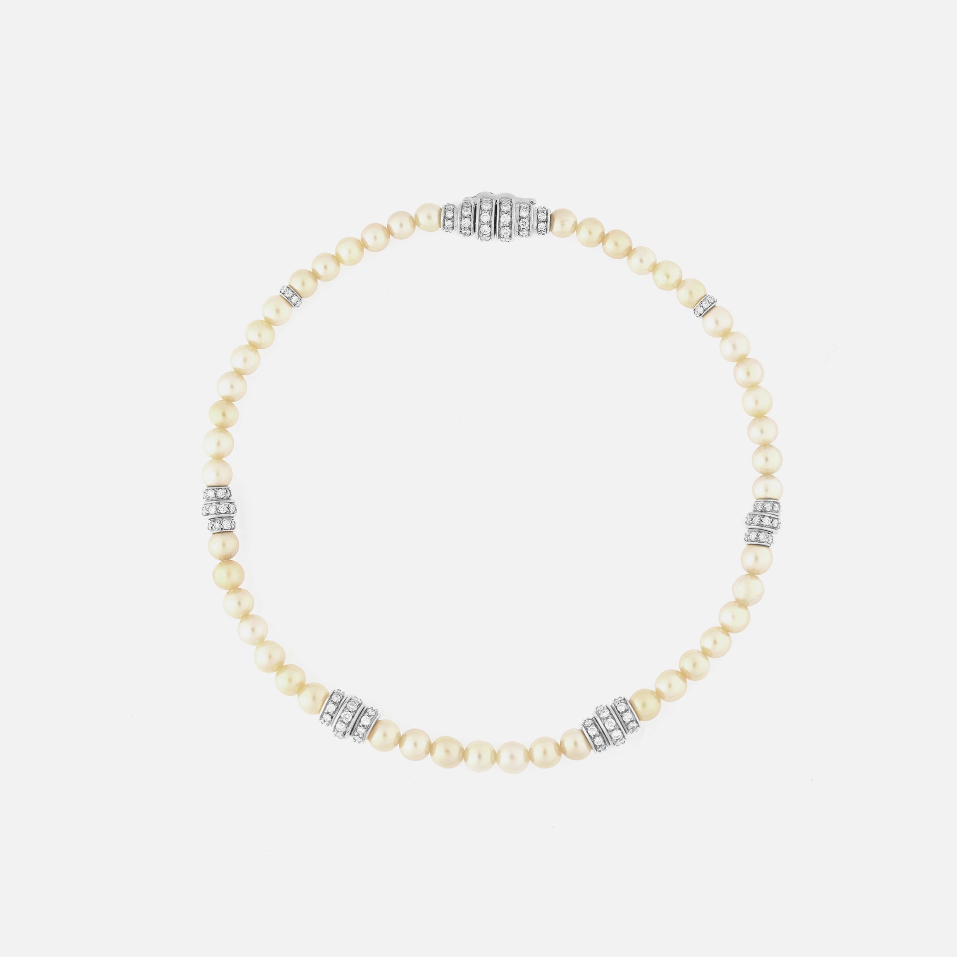Arab deco bracelet in white gold and white pearls with diamonds - Al Zain Jewellery