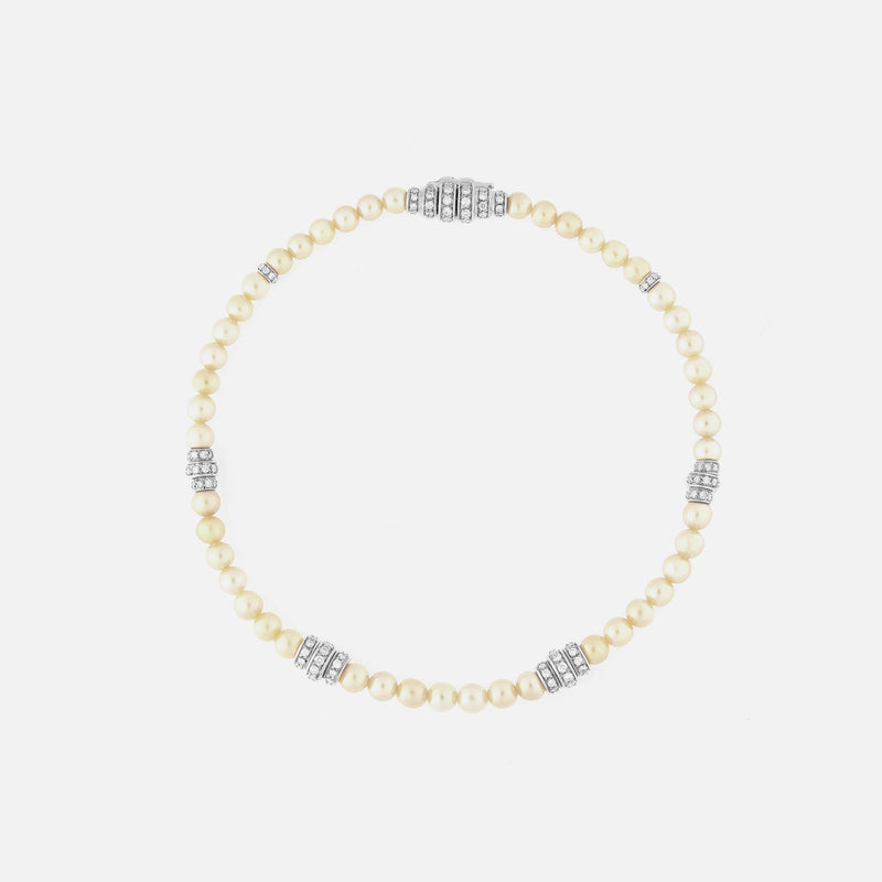 Arab deco bracelet in white gold and white pearls with diamonds - Al Zain Jewellery