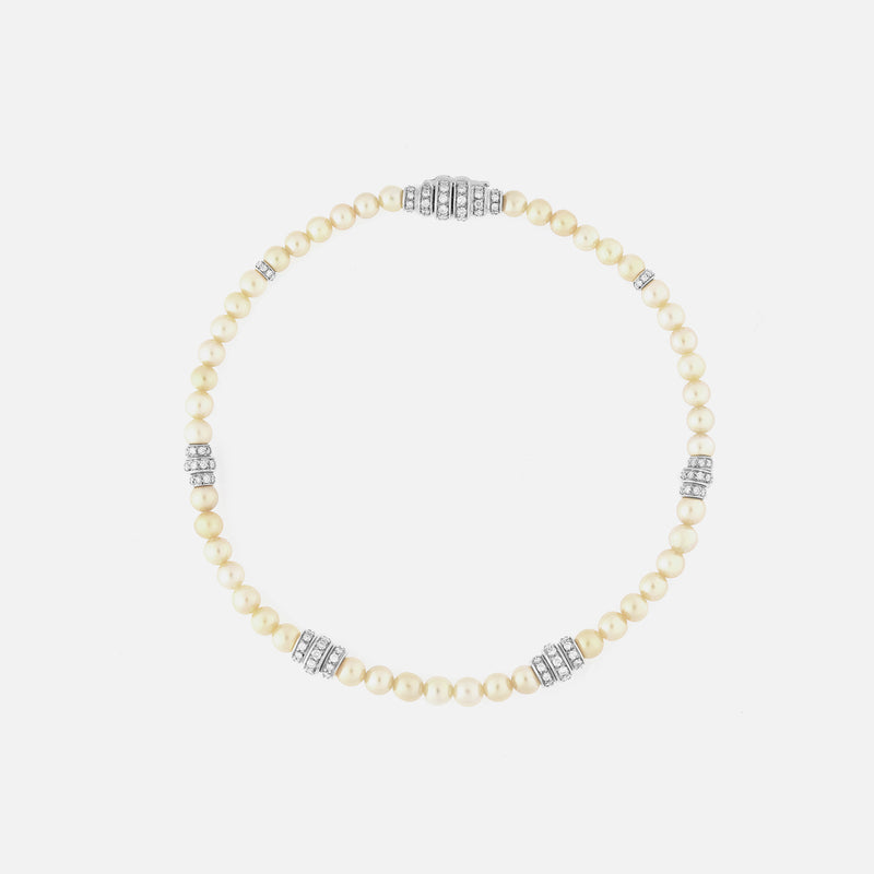 Arab deco bracelet in white gold and white pearls with diamonds - Al Zain Jewellery
