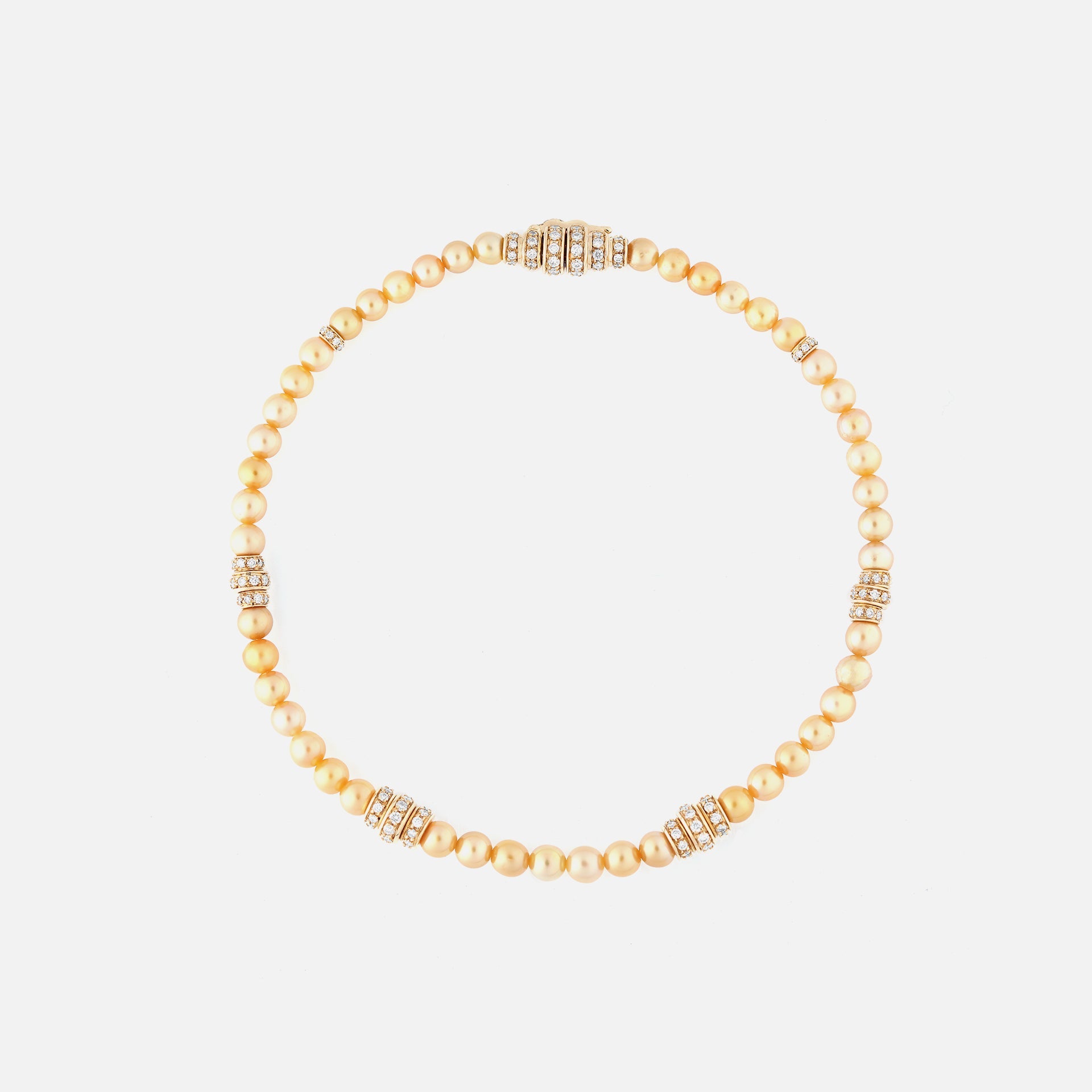 Arab deco bracelet in yellow gold and yellow pearls with diamonds - Al Zain Jewellery