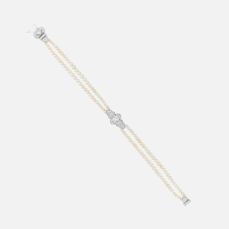 Arab deco bracelet in white gold and white pearls with diamonds - Al Zain Jewellery