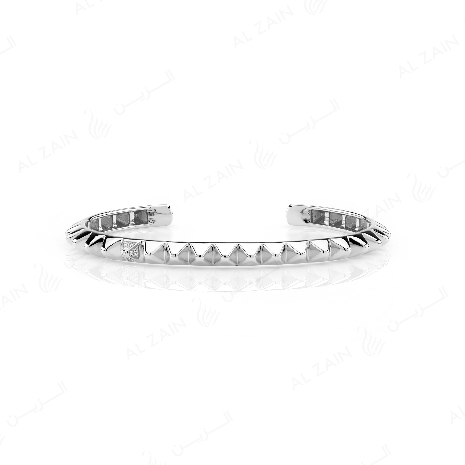 Hab El Hayl 2nd Edition Bangle in White Gold with Diamonds on tip and middle side