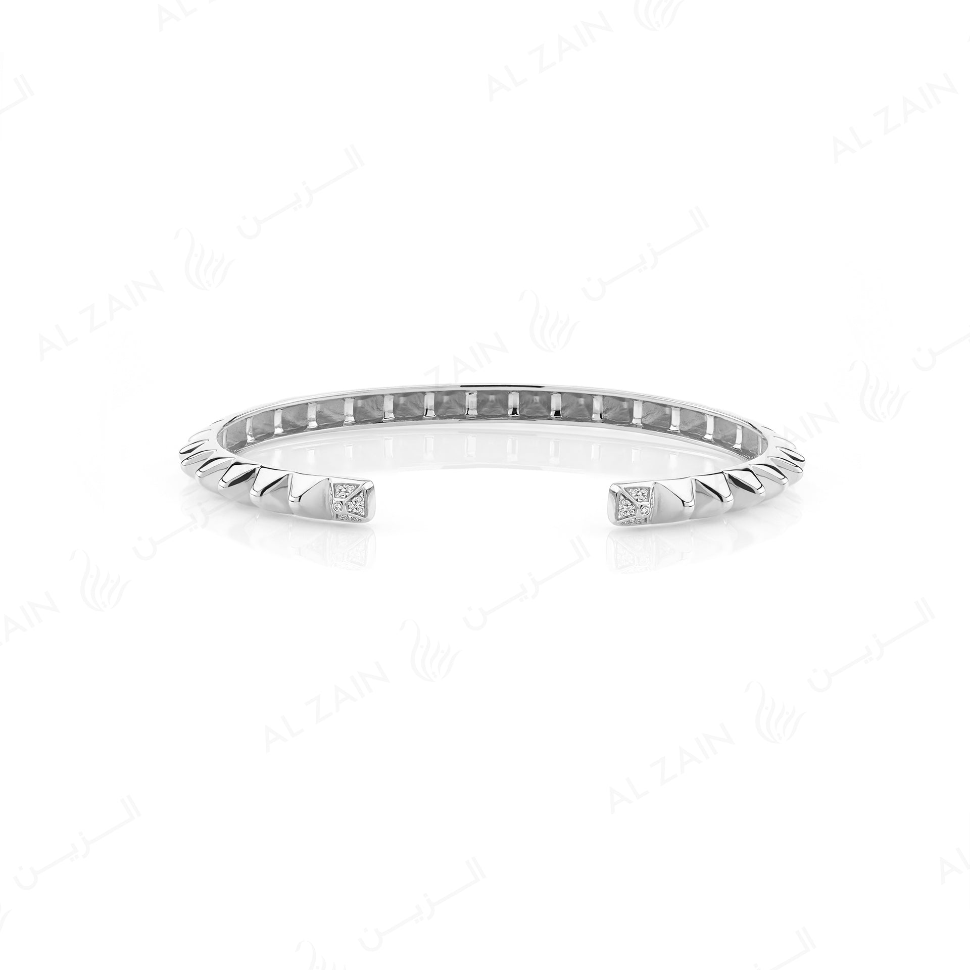 Hab El Hayl 2nd Edition Bangle in White Gold with Diamonds on tip and middle side