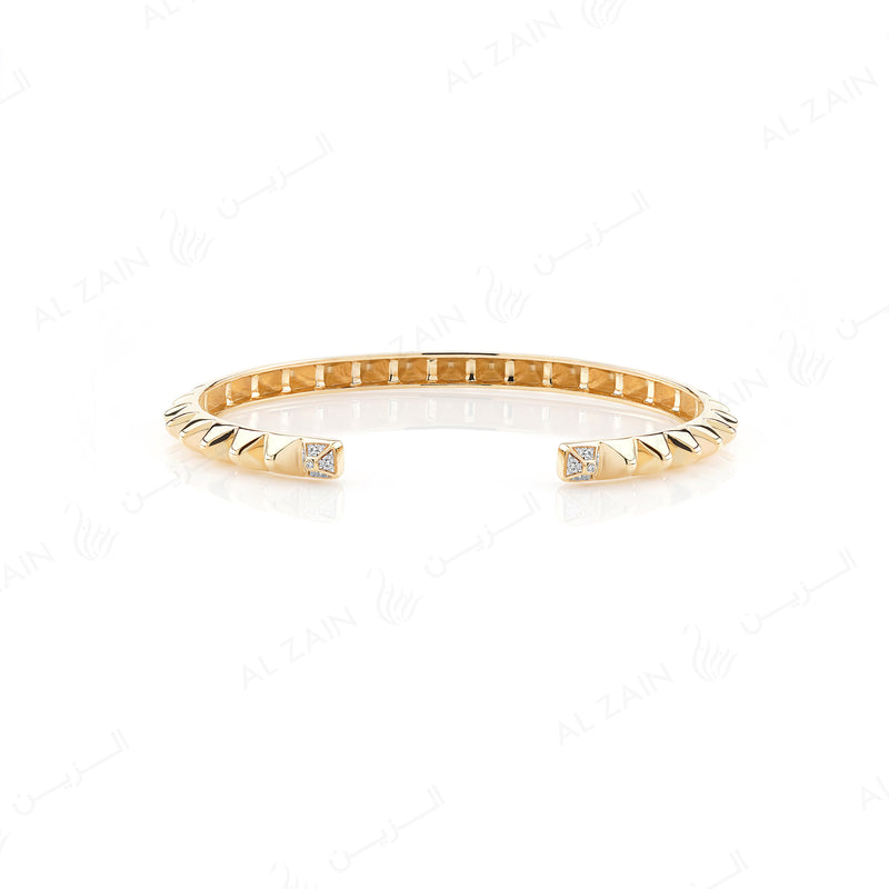 Hab El Hayl 2nd Edition Bangle in Yellow Gold with Diamonds on tip and middle side