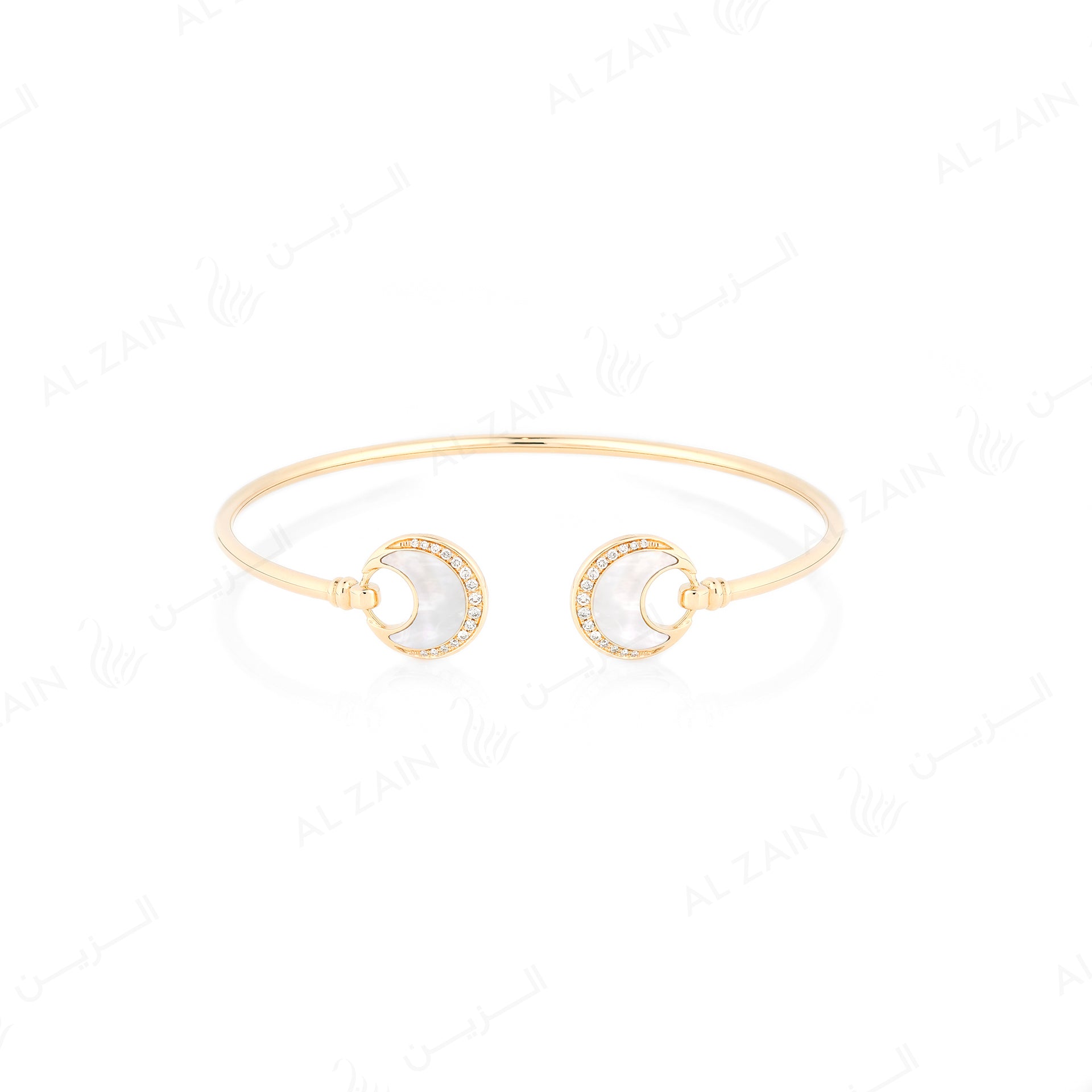 Al Hilal bangle in yellow gold with mother of pearl stone and diamonds