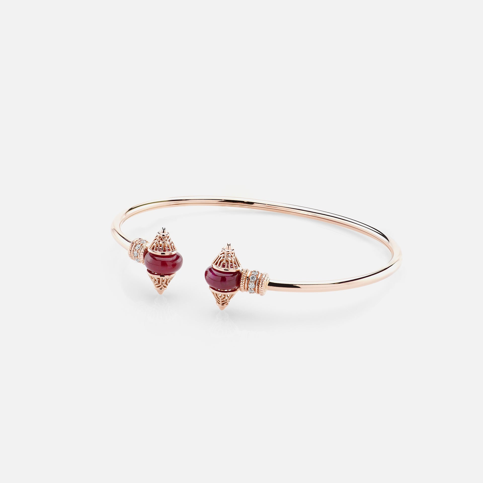 Al Merriyah mood colour bangle in 18k rose gold with ruby and diamonds - Al Zain Jewellery