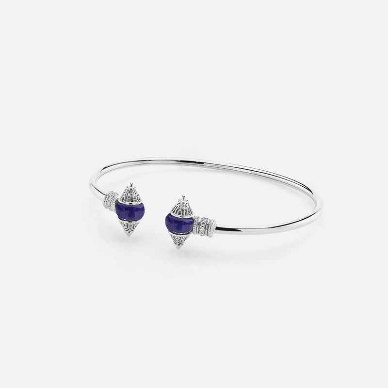 Al Merriyah mood colour bangle in 18k white gold with sapphire and diamonds - Al Zain Jewellery