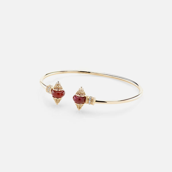 Al Merriyah mood colour bangle in 18k yellow gold with ruby and diamonds
