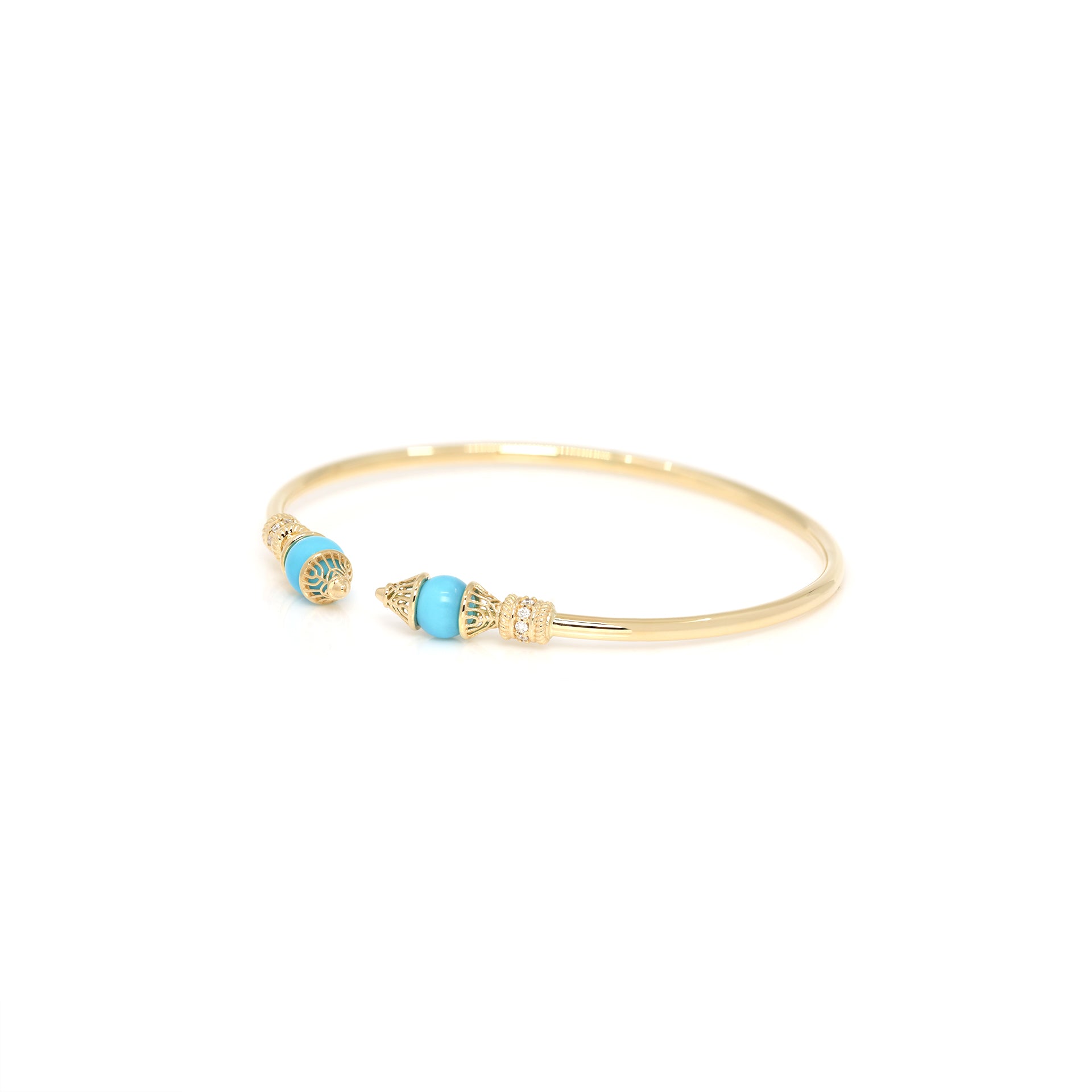 Al Merriyah Mood Colour Bangle in 18k Yellow gold with Turquoise and Diamonds