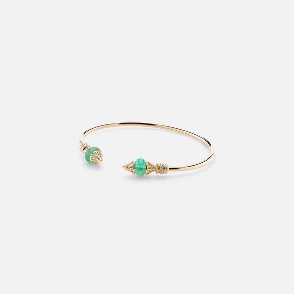 Al Merriyah mood colour bangle in 18k yellow gold with emerald and diamonds