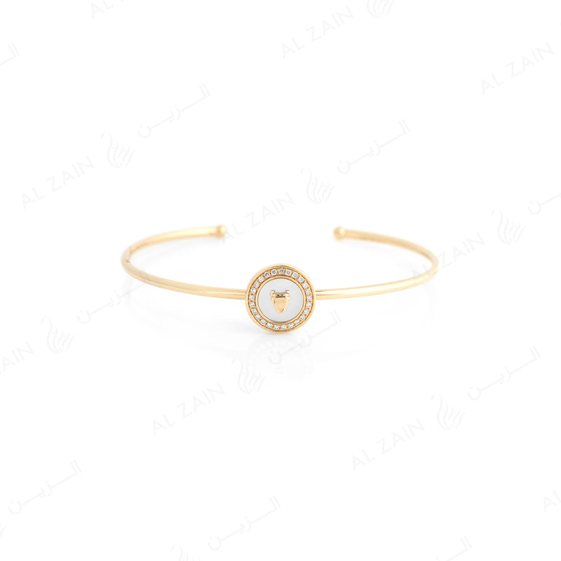 Bahrain flag Bangle in 18k yellow gold with Mother of Pearl and Diamonds