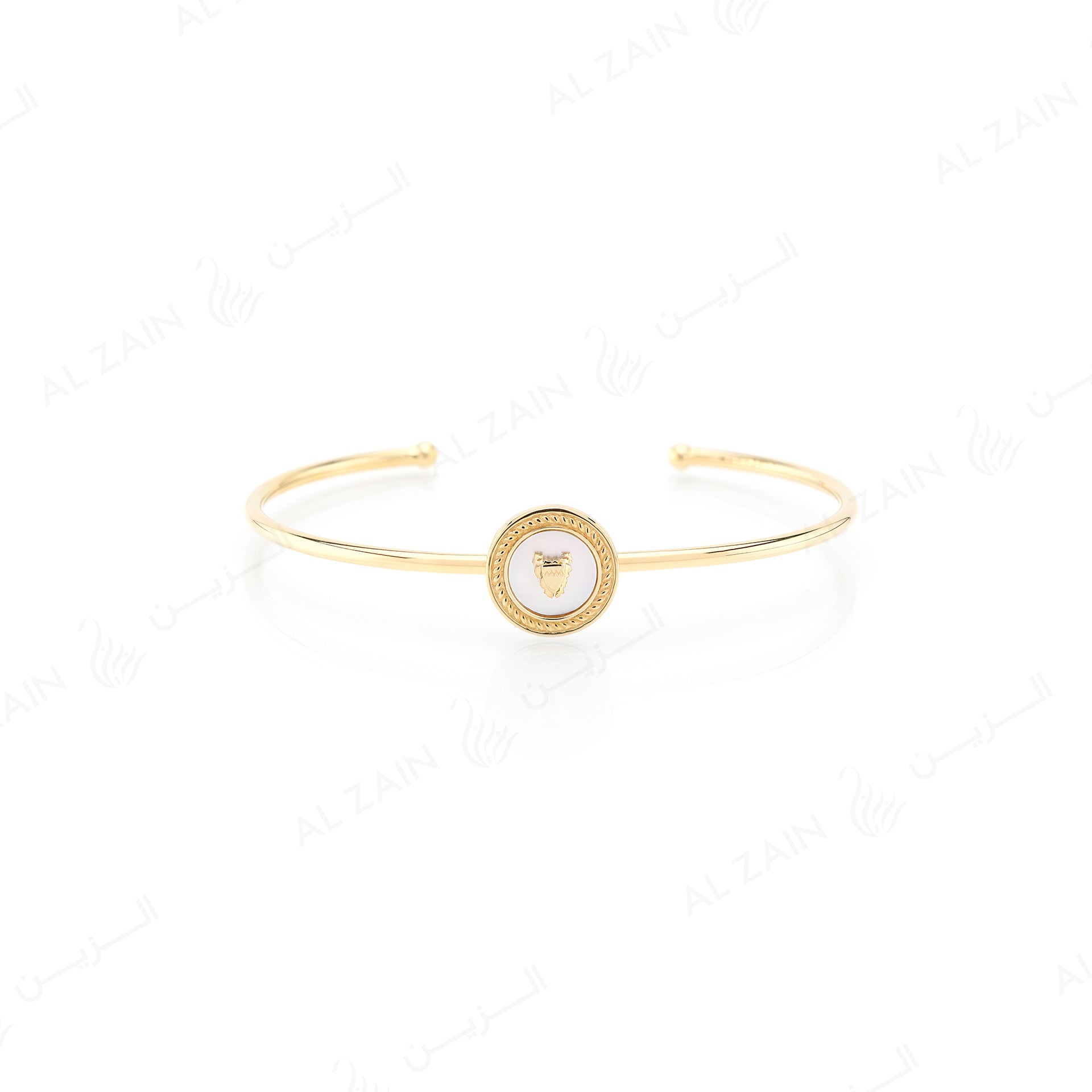 Bahrain Flag Bangle in 18k yellow gold with Mother of Pearl Stone