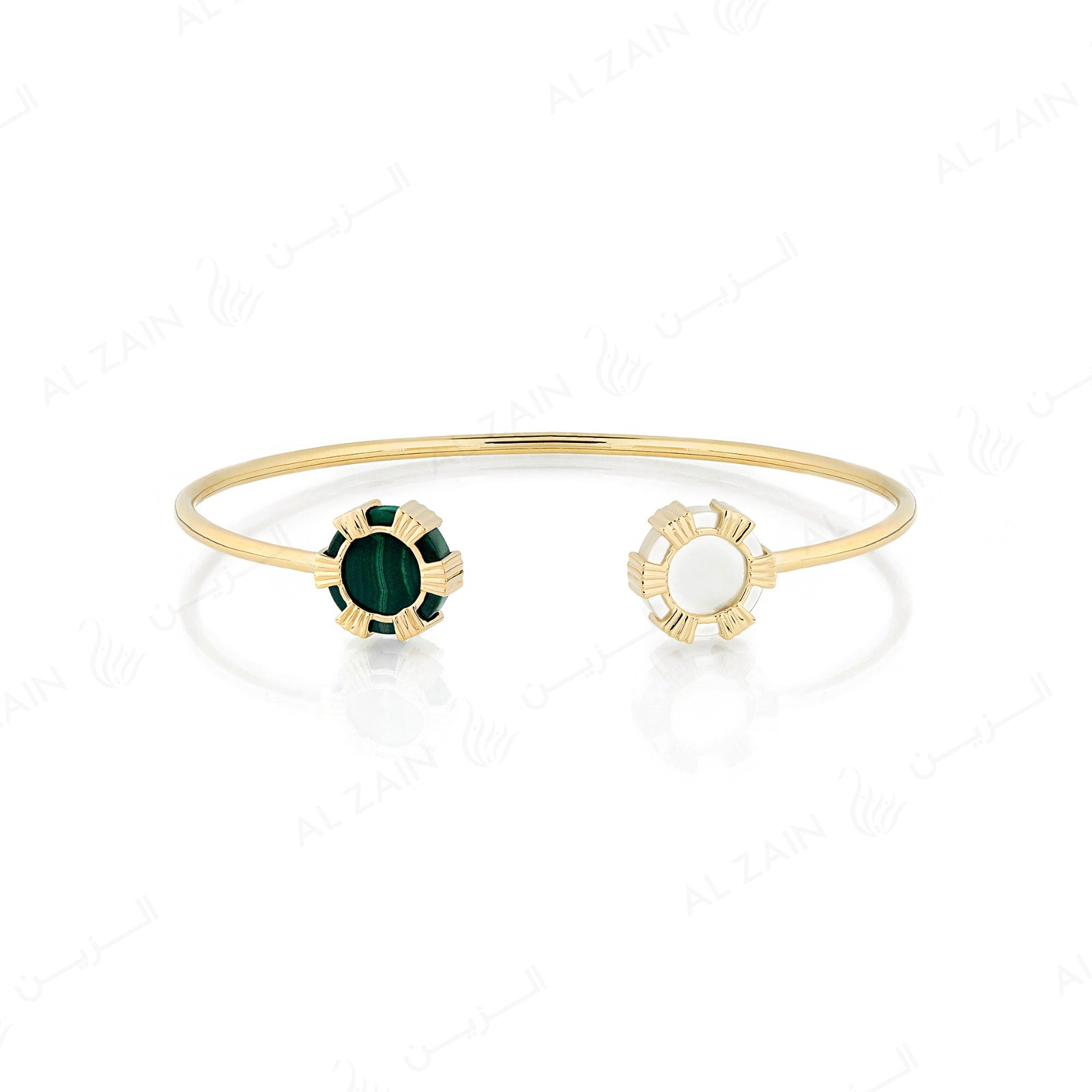 Cordoba Bangle in Yellow Gold With Malachite and Mother of Pearl