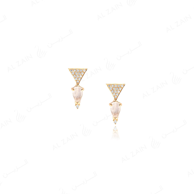 Melati triangle Earrings in Rose Gold with Diamonds and moon stone