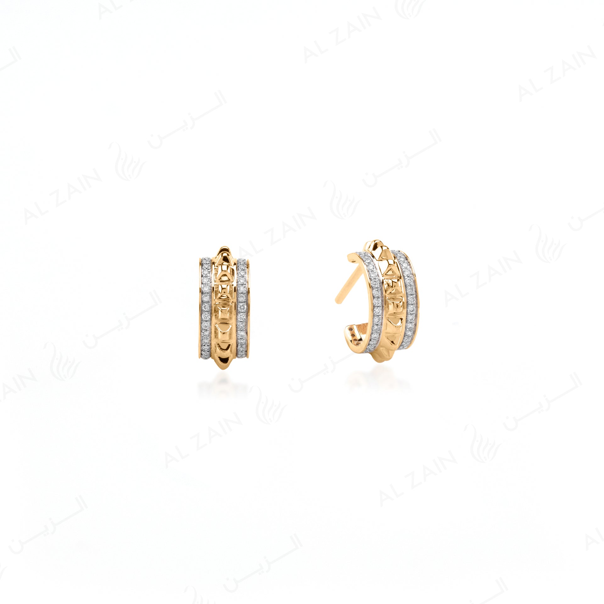 Hab El Hayl Hoop Earrings in Yellow Gold with Diamonds - Al Zain Jewellery