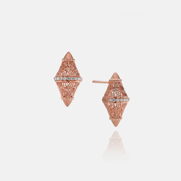 Al Merriyah in 18k rosegold edition. Matte finish earrings with diamonds - Al Zain Jewellery