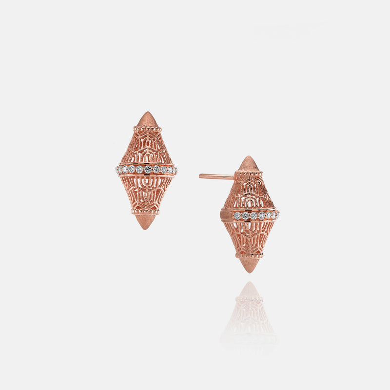 Al Merriyah in 18k rosegold edition. Matte finish earrings with diamonds - Al Zain Jewellery