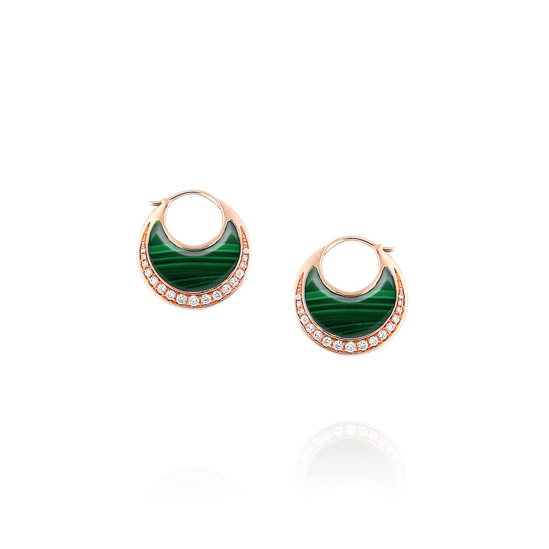 Al Hilal earrings in rose gold with malachite stone and diamonds