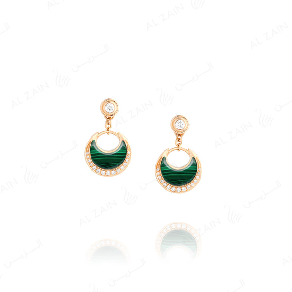 Al Hilal earrings in yellow gold with malachite stone and diamonds