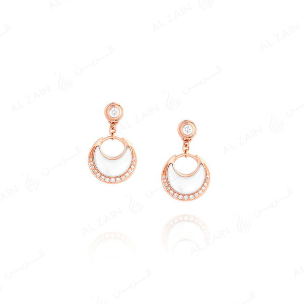 Al Hilal earrings in rose gold with mother of pearl stone and diamonds