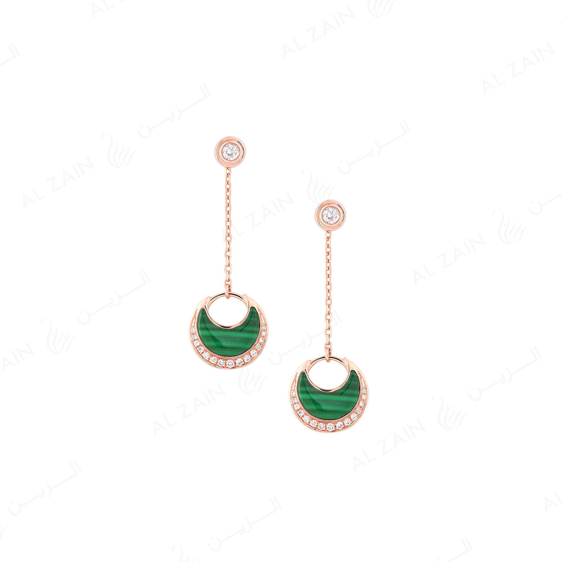 Al Hilal earrings in rose gold with malachite stone and diamonds