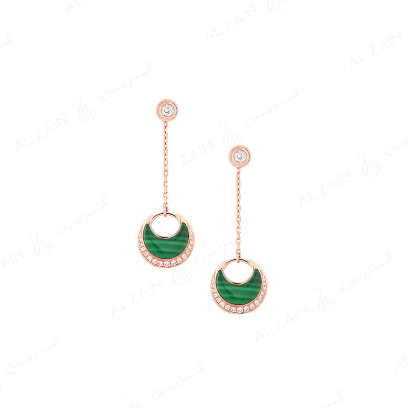 Al Hilal earrings in rose gold with malachite stone and diamonds