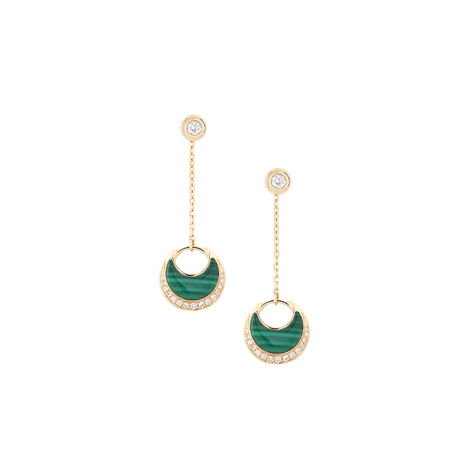 Al Hilal earrings in yellow gold with malachite stone and diamonds