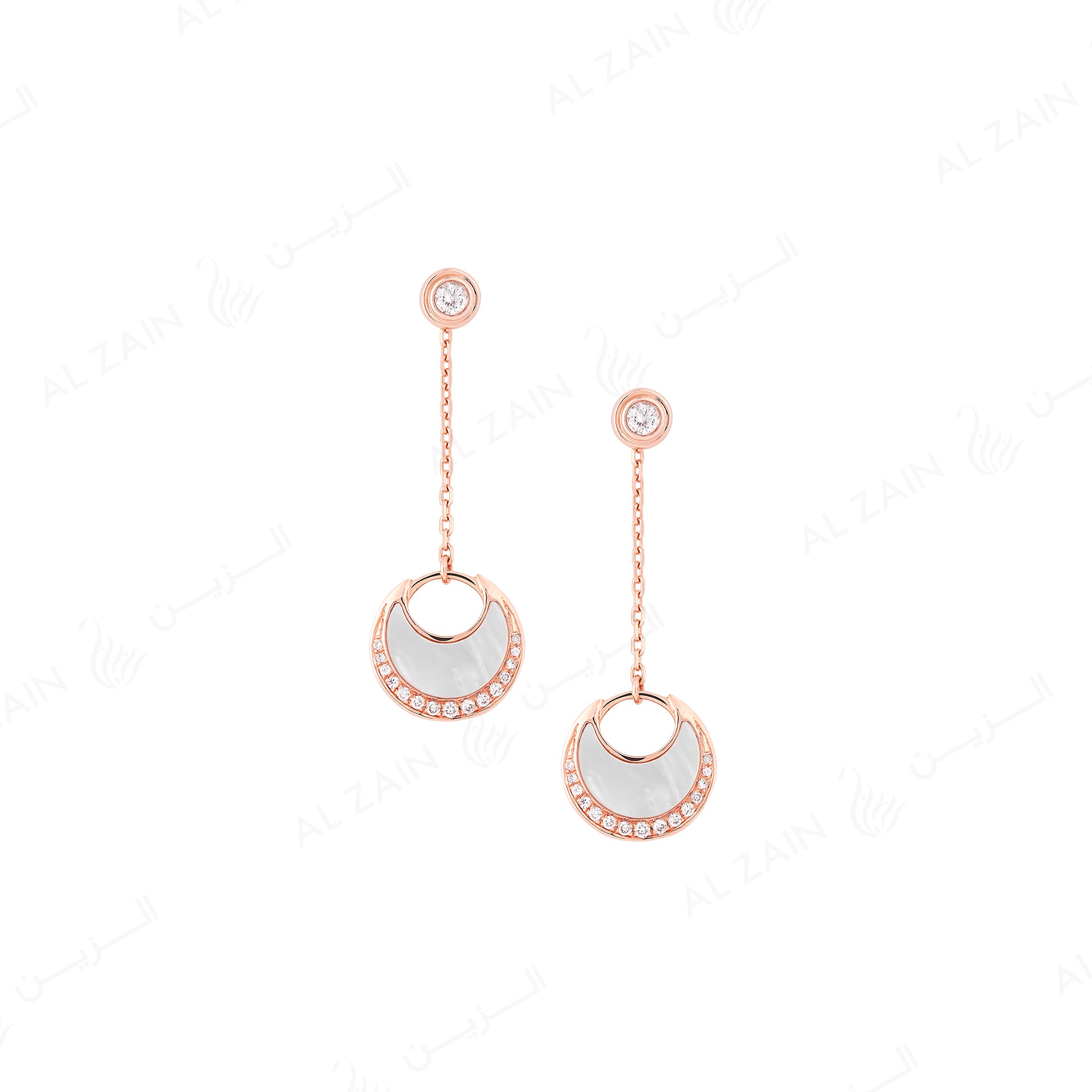 Al Hilal earrings in rose gold with mother of pearl stone and diamonds
