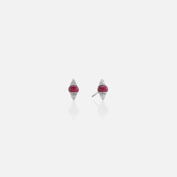 Al Merriyah mood colour earrings in 18k white gold with ruby and diamonds - Al Zain Jewellery
