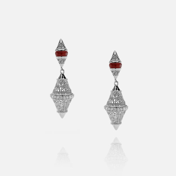 Al Merriyah mood colour earrings in 18k white gold with ruby and diamonds - Al Zain Jewellery