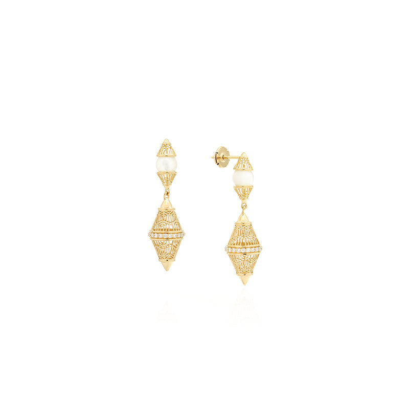 Al Merriyah Mood Colour Earrings in 18k Yellow gold with Mother of Pearl and diamonds