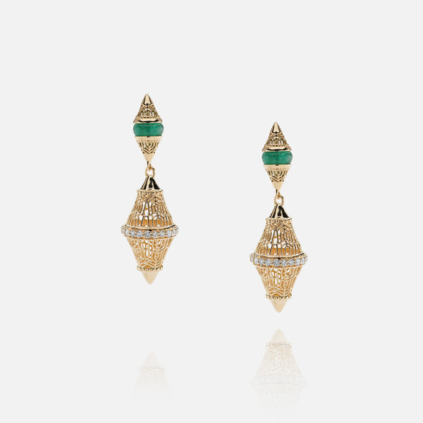 Al Merriyah mood colour earrings in 18k yelow gold with emerald and diamonds - Al Zain Jewellery