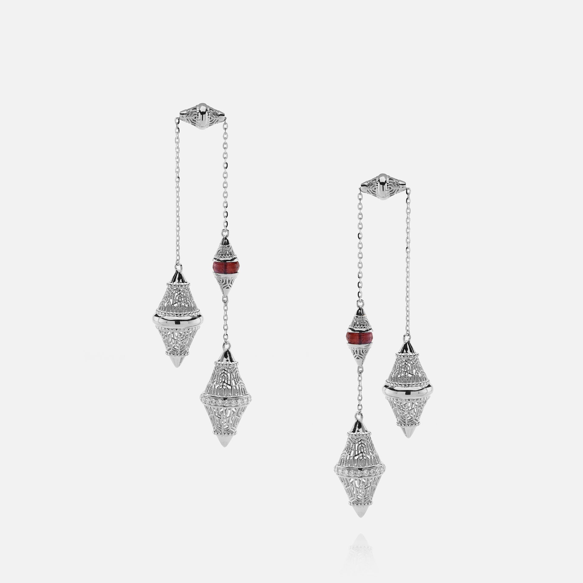 Al Merriyah mood colour earrings in 18k white gold with ruby and diamonds - Al Zain Jewellery
