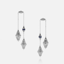 Al Merriyah mood colour earrings in 18k white gold with sapphire and diamonds - Al Zain Jewellery