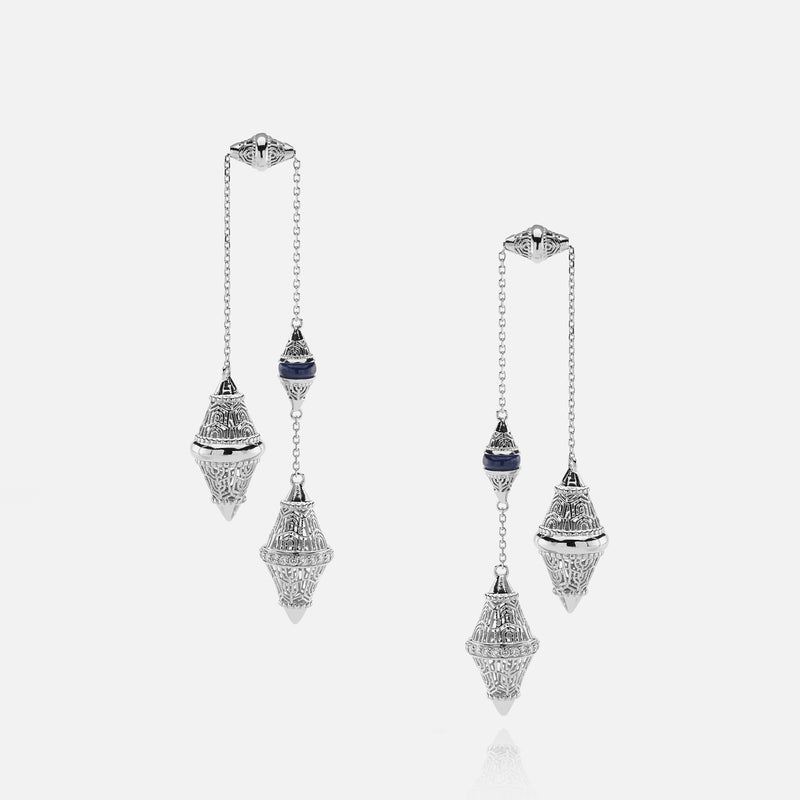 Al Merriyah mood colour earrings in 18k white gold with sapphire and diamonds - Al Zain Jewellery