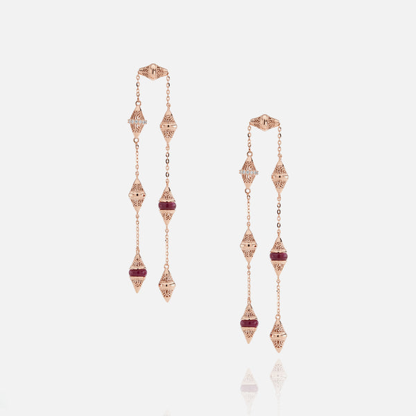 Al Merriyah mood colour earrings in 18k rose gold with ruby and diamonds - Al Zain Jewellery