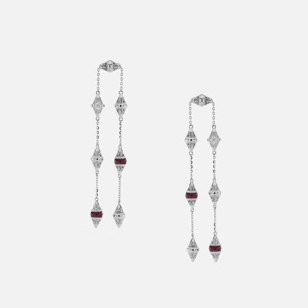 Al Merriyah mood colour earrings in 18k white gold with ruby and diamonds - Al Zain Jewellery
