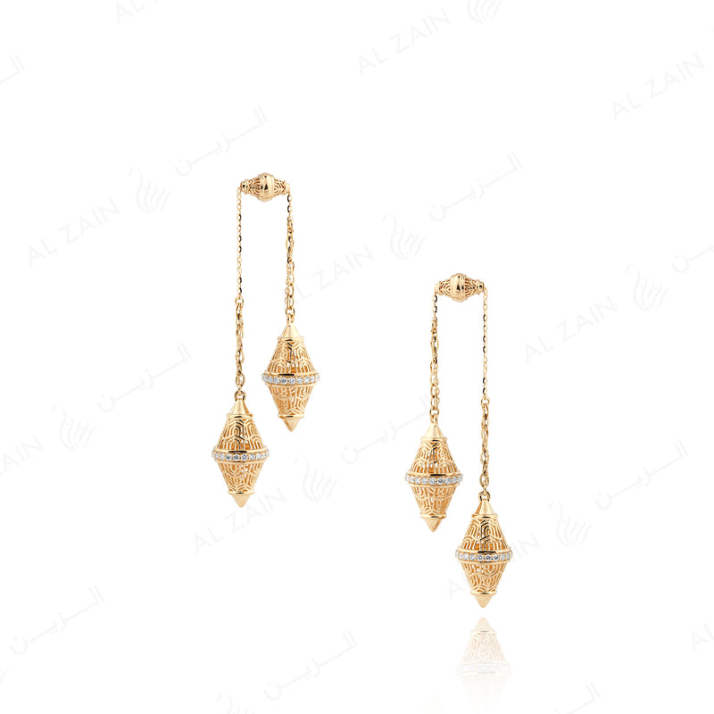Polished Finish Al Merriyah Earrings in 18k Yellow gold with Diamonds