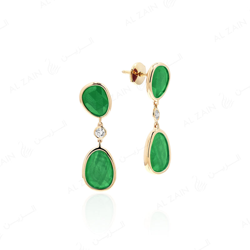 Precious Nina earrings in 18k yellow gold with Emerald stones and diamonds
