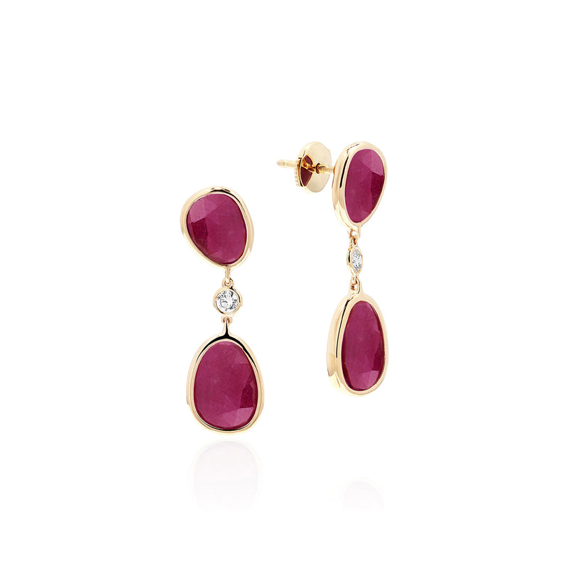 Precious Nina earrings in 18k yellow gold with Ruby stones and diamonds