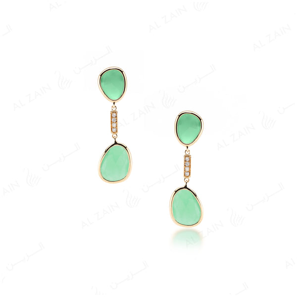 Simply Nina earrings in 18k yellow gold with Chrysoprase stones and diamonds