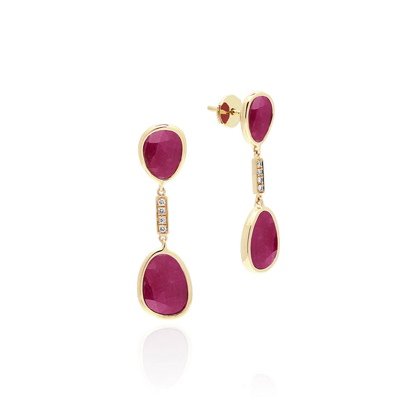 Precious Nina earrings in 18k yellow gold with Ruby stones and diamonds