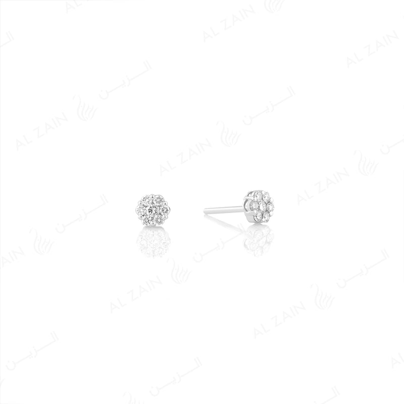 18k White gold stud earrings in round illusion cut set diamonds