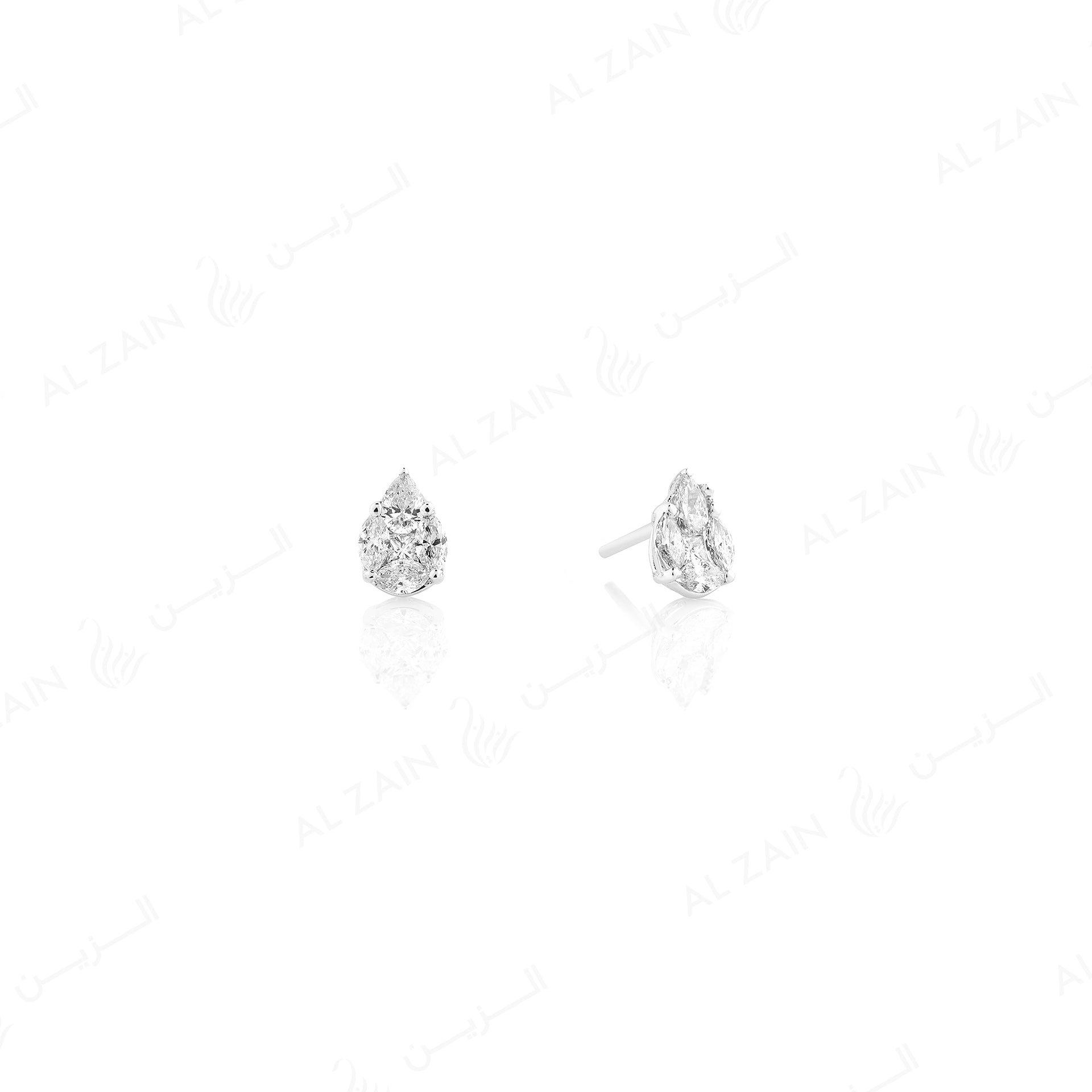 18k White gold stud earrings in pear illusion cut set  diamonds